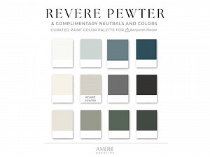 Revere Pewter Palette Benjamin Moore Paint Color Palette Whole House Paint Color Scheme Warm Neutral Home Greige Grey Green Black Exterior - Etsy
