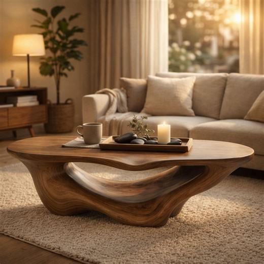 Solid Wood Coffee Table – Handcrafted Organic Sculptural Table, Japandi Modern Low Table, Rustic Living Room Centerpiece