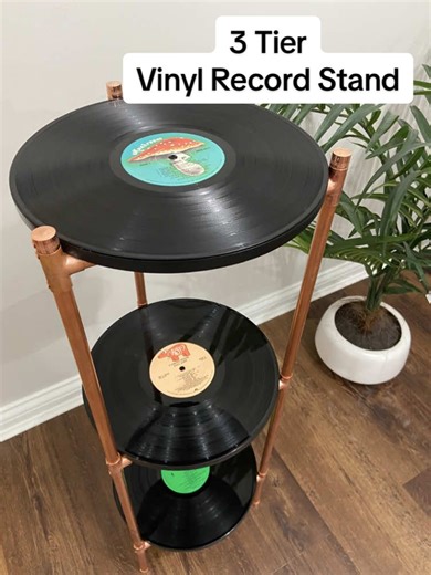 A finished look at a very pretty 3-tier vinyl record stand ✨🍄 Handcrafted with copper piping and carefully chosen records from Old Soul Creatives’ inventory - each one “worn just enough to be reborn” ♻️📀 Judy picked out these labels as a special gift for her daughter, and the colors textures came together SO beautifully! Artists featured (top to bottom): Chilliwack, Andy Gibb, and America 🎶 (Process vid coming soon ✌🏻) #RecycledArt #RetroVibes #FunctionalArt #MusicLovers #OldSoulCreatives