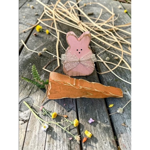 Rustic Wooden Easter Bunny and Carrot Set Pink Farmhouse Spring Decor 2pc - Etsy