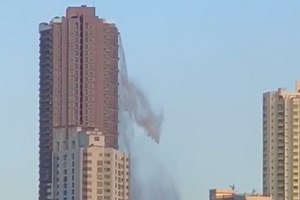 Jaw-dropping video shows water sloshing down a skyscraper during earthquake
