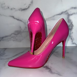 Pink Stiletto Pumps With Crystal Red Bottoms - Vegan Leather - Etsy