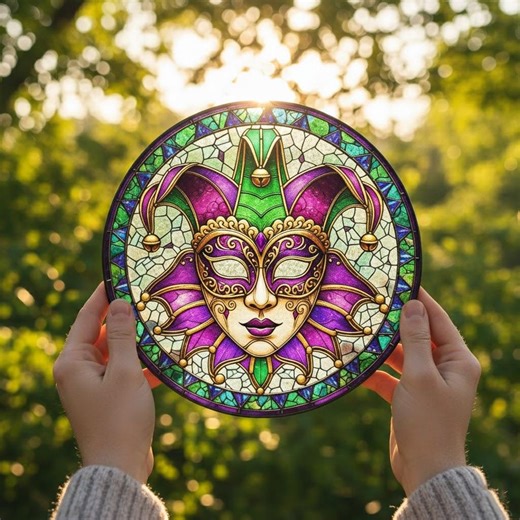 Mardi Gras Masquerade Stained Glass Suncatcher, Jester Mask Window Hanging, Carnival Festival Home Decor Gift - Etsy