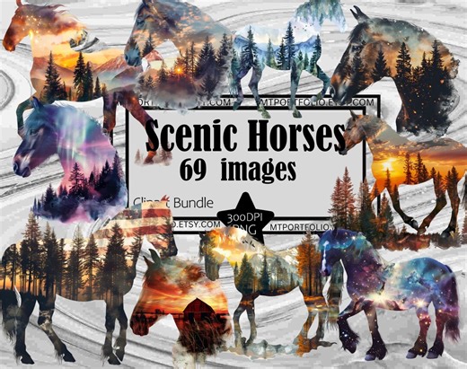 Silhouette Western Horse Clipart Forest Scene Horse PNG Bundle Choose Horse Graphic Transparent Commercial Digital Download Junk Journal - Etsy