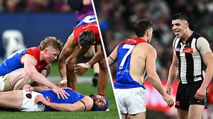 Angus Brayshaw was knocked out after being struck by Brayden Maynard.