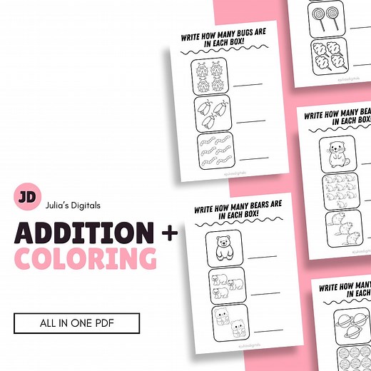Children's Addition | Math Problems | Coloring Pages - Etsy