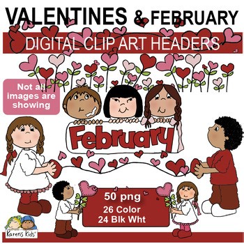Valentine's Clipart Headers, February, Hearts, Kids, Page Toppers (Karen's Kids)