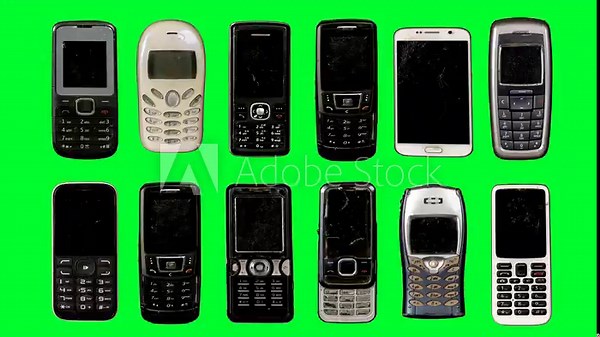 retro and old mobile telephones, in a sequence