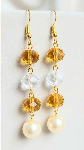 Golden Crystal Pearl Drop Earrings #diy #art #jewellery