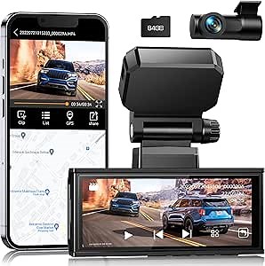 Dash Cam Front and Rear, 5G WiFi GPS Front 4K and Rear 2K Dual Dash Camera for Cars with 3.16" Touchscreen Voice Control 170° Angle Free 64GB Night Version WDR Loop Recording G-Sensor Parking Motion