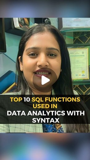 Dr. Aditi Gupta on Instagram: "🚀Here are the top 10 SQL functions used in data analytics along with their syntax:👇 1️⃣ AVG(): Calculate the average value of a column. Syntax: SELECT AVG(column_name) FROM table_name; 2️⃣ SUM(): Get the sum of values in a column. Syntax: SELECT SUM(column_name) FROM table_name; 3️⃣ COUNT(): Count the number of rows or non-null values in a column. Syntax: SELECT COUNT(column_name) FROM table_name; 4️⃣ MAX(): Find the maximum value in a column. Syntax: SELECT MAX(