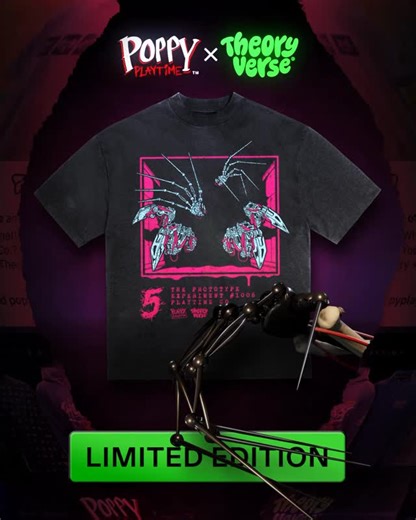 TheoryVerse | New addition to the Game Theory X Poppy PlayTime collab for Chapter 5 is available for 10 days! The Prototype www.theoryverse.store 🦾 | Instagram