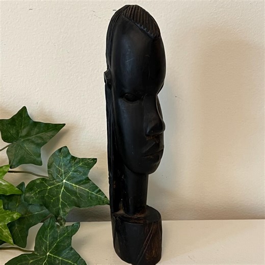 Vintage African Hand Carved Bust - Dark Wood - Tribal Figure - Etsy