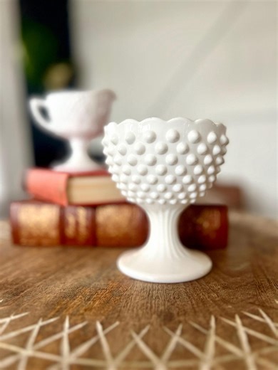 Vintage Fenton Milk Glass Vase • Hobnail Pedestal Bowl • Mid Century Decor - Etsy