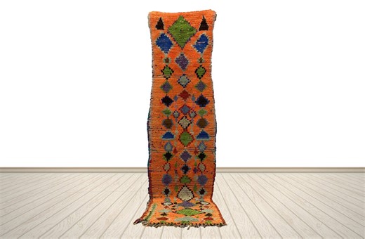 Moroccan Runner Rug: Vintage Orange Geometric Handwoven Design,handmade Moroccan Cotton Rug,vintage Berber Design 2x9ft - Etsy