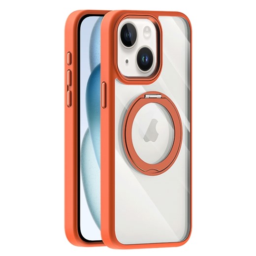 [$4.39] For iPhone 15 Plus Transparent MagSafe Magnetic Holder Phone Case(Orange)