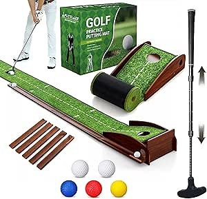 4 Set Mini Golf Putters with 8 Balls, 4 Golf Putting Cup and Flag, Tees, Two Way Adjustable Length Putter for Right or Left Handed Golfer