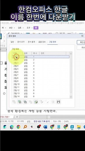 한컴오피스 한글 문서내 이미지 이름 위치 한번에 다운받기