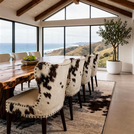 Wingback Dining Chair With Cowhide Accent - Cream Upholstered Side Chair - Etsy