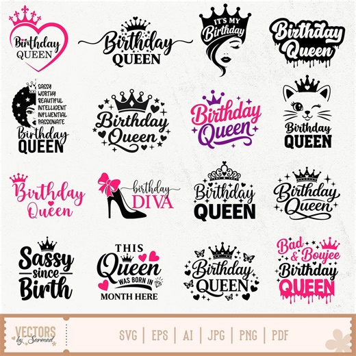 Birthday Queen Svg Bundle, Birthday Diva Svg, Sassy Since Birth, Birthday Girl Svg, This Queen Was Born In, Happy Birthday, Queen Birthday - Etsy