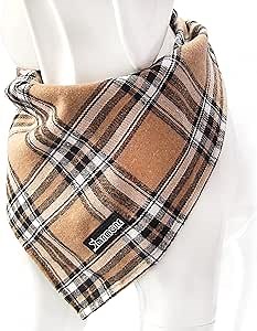 Soft Washable Plaid Bandanas for Dogs and Cats,Adjustable Triangle Bib Comfortable Scarfs for Girl Boy Dogs Puppies (Light Khaki, Large)