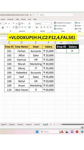 Employee ID solve in Salary | #excel #viral #exceltricks #shortvideo #tutorial #computer #exceltips