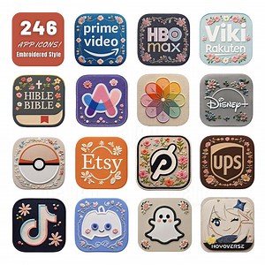 Embroidered App Icons Ios Pack – 246  Stitch Style Icons   10 Free Wallpapers | Customizable iPhone Aesthetic | Instant Download - Etsy