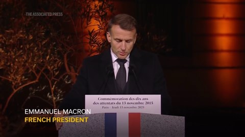 French President Macron inaugurates a Nov. 13, 2015 memorial garden in moving ceremony