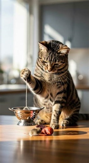 Shocking! 😱😱The cat sets a trap and waits in silent patience #catvideos #pets #funnycats