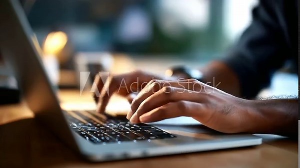Hands typing on laptop keyboard face completely hidden computer work digital design typing activity keyboard focus work in progress laptop use desk workspace defocused wit