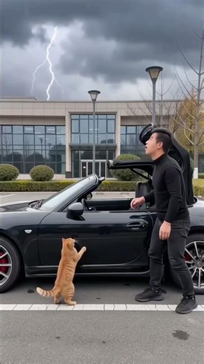 My hero Ginger saved my convertible! He’s better than any weather app. 🏎️⛈️🐱 #cat #ai
