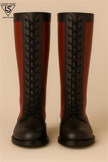 Red Black Leather Knee-high Lace-up Boots,gothic Combat Riding Style - Etsy