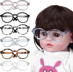 TOYANDONA Doll Glasses for 18 inch Doll Accessories, 6 Colors Round Mini Eyeglasses Dress Up Glasses with Clear Lens for Crafts Pets Creating Different Character Looks