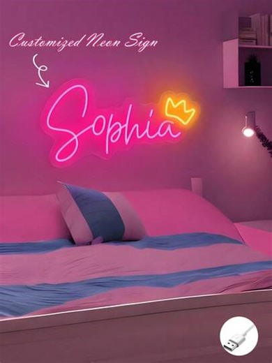 1pc Customized Neon Light Decor Lamp, Personalized With Name Or Phrase, USB Powered, Dimmable - INS Style Wall Decor Light, Minimalist & Fashionable - Romantic Lighting, Suitable For Halloween, Thanksgiving, Christmas, Bedroom, Women, Girls, Wedding, Birthday And More,Fairy Lights | SHEIN