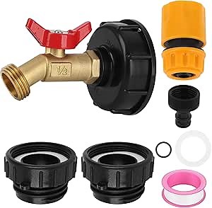 275-330 Gallon IBC Tote Tank Adapter, IBC Tote Adapter, 2.44" Fine、2 "Fine, and 2" Coarse Thread,1/2" Male NPT Inlet ×3/4" Male GHT Threaded Brass Hose Faucet Garden Hose Connector, 3-Size