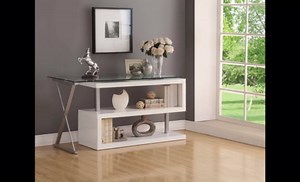 Acme Furniture Buck Metal and Wood L-Shaped Writing Desk in White/Clear Glass