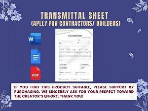 Transmittal Sheet Template MS Word & Google Docs | Project Administration | Construction Industry | Contractor