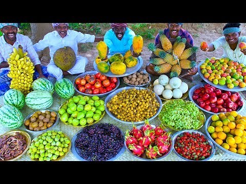 FRUIT SALAD | Colourful Healthy Fruits mixed salad recipe | Fruits Cutting and Eating in Village