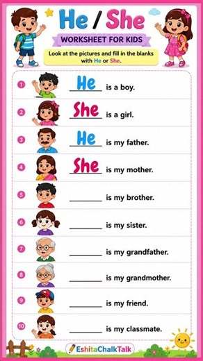 He or She? 🤔 English Grammar Quiz for Kids | Fill in the Blanks | Learn Pronouns #shorts #trending
