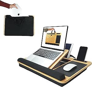 Amazon.com: CARLA HOME Bamboo Laptop Lap Desk with Cushion, Angle Adjustable Laptop Computer Stand Bed Desk, Portable Lap Desk w/Handles, Tablet & Phone Holder, Mouse Pad & Shields Heat (Black Sleeve Case Bag) : Office Products