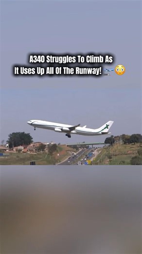 A340 Struggles To Climb As It Uses Up All Of The Runway! 🛬😳 #aviation #planes #a340 #takeoff