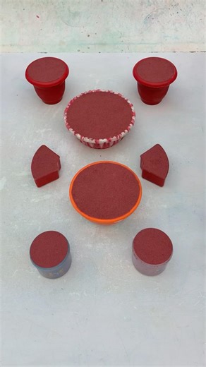 Oddly Satisfying Red Kinetic Sand Face Shapes Cutting & Unmolding | Relaxing ASMR Sand