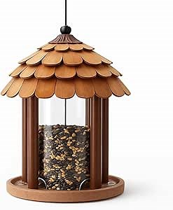 Delux Large Gazebo Hanging Bird Feeder for Outside- Rust Proof Wire Cable - Longtime Durability - Solid Cedar Wood - 6 Lbs Large Compacity - All Birds Available - Birdfeeder DIY Kit for Kids Adults
