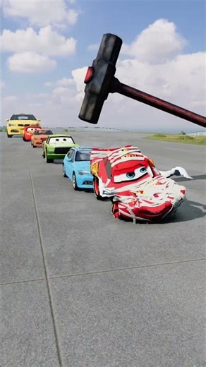 Colorful Small to Giant Cars vs Hammer - BeamNG.drive #shorts
