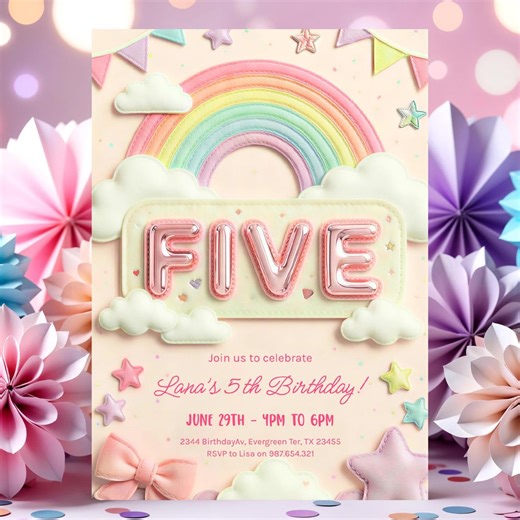 5th Birthday Invitation Girl Editable Rainbow Sequin Glitter Invite Printable Template for Girls Party, Patchwork Hootieprints - Etsy Canada