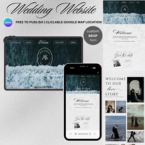 Wedding Website Template With RSVP Editable Canva Design,sea Blue Wedding Website Save the Date Website, Interactive Digital Wedding Web - Etsy