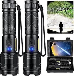 Cinlinso Rechargeable LED Flashlights 90000 High Lumens 2 Pack, Super Bright Flash Light with 7 Modes, IPX7 Waterproof, Powered Handheld Flashlight for Home Camping Emergencies