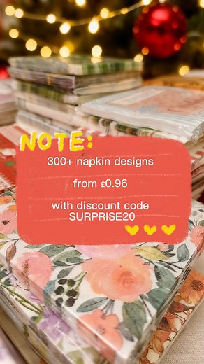 300+ napkin designs — from just £0.96 with discount code SURPRISE20  Perfect for festive dinners, cosy brunches, and everything in between. Shop now and add a little joy to your table this season. #festivetable #holidaydecor #christmasdining #napkindesign #tablesettinginspo #prettyandtailored #homedecoruk #giftideasuk #christmasathome #hostinginstyle #cozyhomevibes #affordableluxury #christmasgiftideas #ukhomeware #christmas2025 | P&T | Facebook