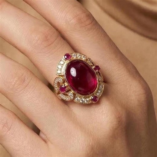 Estate Jewelry Large Ruby Cabochon Ring, Gold Vermeil Ring, Edwardian Chunky Ring, Big Cocktail Ring for Her, Art Deco Ring - Etsy