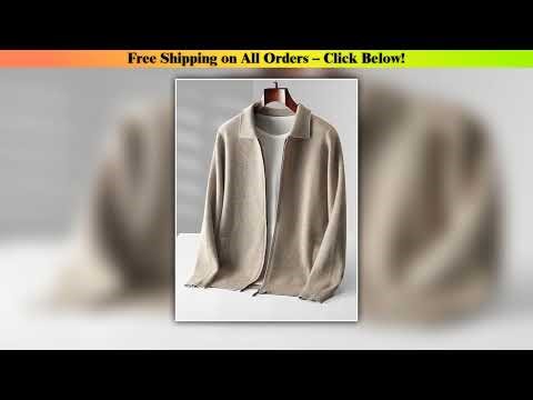 Spring Autumn High Quaulity 100% Merino Wool Men Wool Knitwear Sweater Lapel Solid Color Zipper